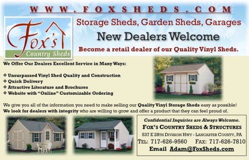 Vinyl Backyard Sheds from Fox's Country Sheds - Dealers Welcome!